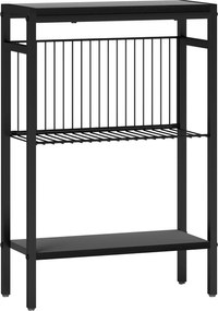 HOMCOM Stolik pomocniczy, 3-poziomowy design, półki w wyglądzie drewna, rama stalowa, Czarny