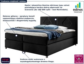 Czarne welurowe łóżko kontynentalne z zagłówkiem 5 rozmiarów W2-G12