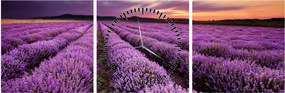 Obraz - Pole lawendy o zachodzie słońca (z zegarem) (90x30 cm)