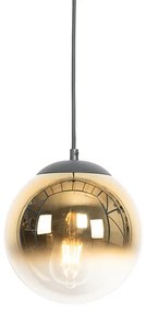 Lampa wisząca w stylu art deco czarna ze złotym szkłem 20 cm - Pallon ArtDeco Oswietlenie wewnetrzne