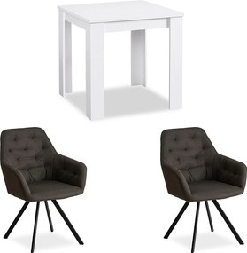 Stół jadalniany 80x80x75 cm biały z 2 krzesłami antracytowymi