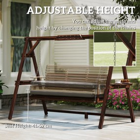 Outsunny Huśtawka hollywoodzka, 3-osobowa huśtawka ogrodowa z drewna, huśtawka z poduszką i półkami do 330 kg Zwęglony | Aosom PL