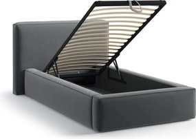 Szare tapicerowane łóżko jednoosobowe ze schowkiem ze stelażem 90x200 cm Jodie – Micadoni