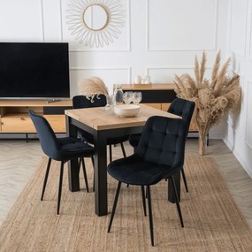 Zestaw Stół Kwadratowy Rozkładany MAX 80-160 cm Dąb Craft/Czarny i 4 Krzesła Tapicerowane CHRIS Czarne Nowoczesne