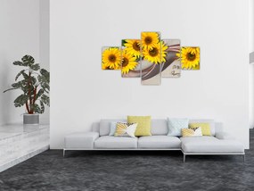 Obraz - Świecące kwiaty słonecznika (125x70 cm)