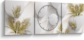 Obraz - 3D koła z kwiatami (z zegarem) (90x30 cm)