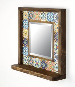 Lustro z półką z kamienną ramą ścienne 32.5x33 cm – Wallity