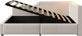 Łóżko z pojemnikiem 90x190 cm - Łóżko dziecięce z lampką do czytania i ładowarką USB - beżowy aksamit - bez materaca