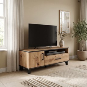 Szafka RTV stojąca CORTEZA 120 cm do Salonu z Szufladą - Dąb artisan