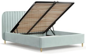 Miętowe tapicerowane łóżko jednoosobowe ze schowkiem ze stelażem 120x200 cm Noto – Maison de Rêve