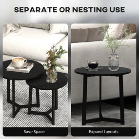 HOMCOM Nowoczesny zestaw 2 stolików kawowych, Rama metalowa, MDF, Okrągły design, Wsuwane, Czarny