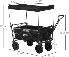 Outsunny Wózek Składany z Dachem, Wózek Transportowy z Uchwytem, Wózek Ogrodowy z Torbą, Wytrzymałość do 100 kg, Oxford, Czarny