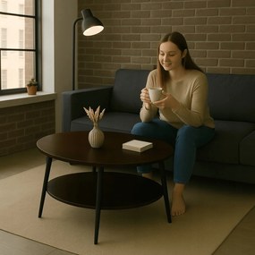 Stolik Kawowy Okrągły PAULO MAX 80 cm Orzech/Czarny Nowoczesny Loft