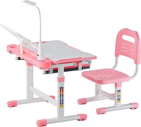 Ustawka Biurkowa dla Dzieci SucceBuy, Regulowana Wysokość z Lampą, Różowa, Biurko dla Dzieci do Pokoju i Gabinetu