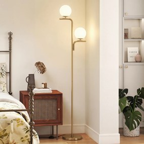 HOMCOM Lampa stojąca LED, nowoczesna lampa z 3 temperaturami barw, szklanymi kloszami i przełącznikiem nożnym, złota | Aosom PL