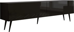Szafka RTV: Czarna Matowa / Czarna Błyszcząca, nogi czarne, 170 x 52 x 32 cm