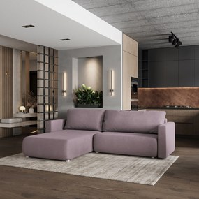 Masseno Narożnik TURIN z funkcją spania i pojemnikiem na pościel do Salonu, Rozkładana sofa - Pudrowy róż, SORO 61