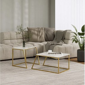 Zestaw stolików kawowych marmur biały/złoty 60x50x38 myra