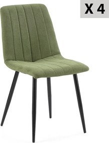 Zestaw 4 krzeseł Sagi pokrytych zieloną tkaniną.
