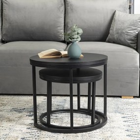 Zestaw Stolików Kawowych MANU 43 cm/53 cm Czarny Nowoczesny Loft