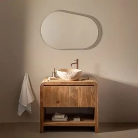 Zestaw Mebli Łazienkowych Z Drewna Vacry Akacja Brąz & Owalna Lampa Led I Przeciwmgielna 100x80 Cm Riben & ↔︎ 90 Cm & Różowe Złoto, Szcz - Sklum