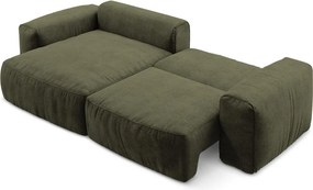 Zielony rozkładany narożnik z tkaniny szenilowej (lewostronny/z szezlongiem) Kuki – Makamii