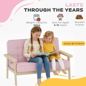 AIYAPLAY Fotel dziecięcy, kanapa dziecięca z drewnianą ramą, welurowe wykończenie, tapicerowana, dla dzieci 3–15 lat Różowy