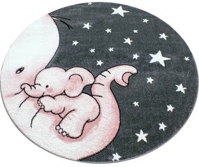 Dywan dziecięcy Kids Słoniki szaro-różowy 120 cm x 120 cm  koło