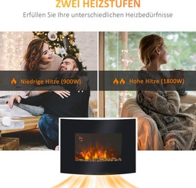 Homcom Kominek Elektryczny Led Ścienny 900/1800 W Czarny