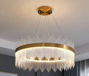 Dora Cristal 80cm- żyrandol kryształowy LED, do salonu, mosiądz