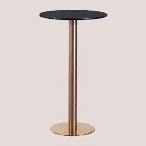 Wysoki, Okrągły Stolik Barowy Ø60 Cm Z Marmuru Cosmopolitan Marmur Nero Marquina & Różowe Złoto - Sklum