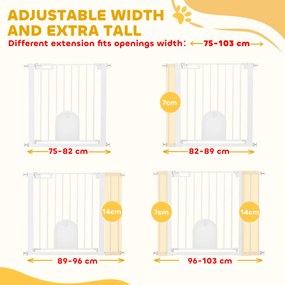 PawHut Regulowana bramka dla zwierząt, z małymi drzwiami, stal, tworzywo sztuczne, biały