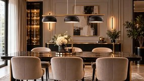 Olaf 3 złoto czarna podłużna lampa wisząc nad stół, trzy klosze, styl glamour