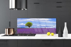 Szkło do Kuchni na Ścianę Lawendowy Zmierzch pod Drzewem