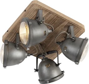 Inteligentna lampa sufitowa stalowa z drewnem z 4 WiFi GU10 - Emado