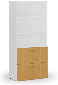 Szafa z szufladami na teczki zawieszkowe PRIMO WHITE, 800 x 420 x 1781 mm, biały/buk