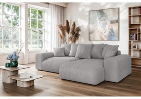 Jasnoszary sztruksowy rozkładany narożnik ze schowkiem (strona zmienna) Luma – Ropez
