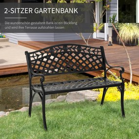 Ławka Ogrodowa Outsunny dla 2 osób z Aluminiową Ramą i Podłokietnikami – Elegancki Design w Kolorze Czarnym