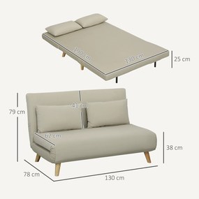HOMCOM Relaksacyjna Sofa z Funkcją Spania, w zestawie 2 Poduszki, Wygląd Aksamitu, 130 x 78 x 79 cm, Beżowa