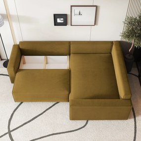 Masseno Narożnik ERONIS z funkcją spania i pojemnikiem na pościel Narozniki L, Rozkładana sofa - Żółty, MONOLITH 48