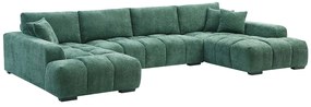 Kanapa narożna wieloosobowa dużych rozmiarów z zieloną teksturowaną tapicerką - BERENIA