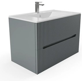 Szafka łazienkowa wisząca ryflowana z umywalką - Szary - 80 cm - PAVANI