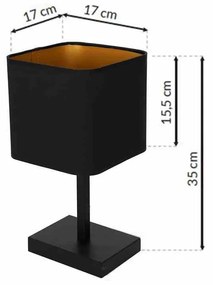 Lampka stołowa, czarna, kwadratowa NAPOLI BLACK/GOLD 1xE27
