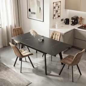 Stół Rozkładany Kwadratowy LARES 90-150 cm Ceramiczny Czarny Marmur/Czarny Loft