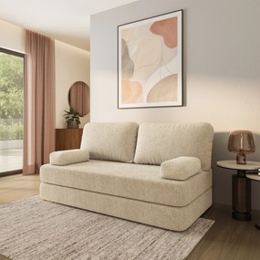 Masseno Sofa piankowa NIKSI z funkcją spania, Kanapa z pianki do salonu, Bezmontażowa, Tkanina bucle – Kremowy QUELLE 02