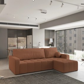 Masseno Narożnik VOLIRA z funkcją spania i pojemnikiem na pościel Narozniki L, Rozkładana sofa - Miedziany, QUELLE 54
