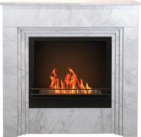 Biokominek stojący BELLINI z drewna imitującego biały marmur, wyprodukowany we Włoszech, dł. 96 x gł. 35 x wys. 96 cm