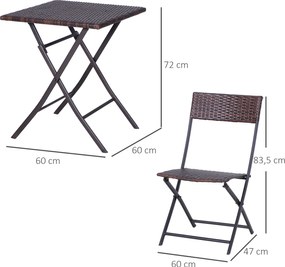 Outsunny technorattan 3-cz. zestaw bistro komplet stół z krzesłami komplet mebli ogrodowych z rattanu