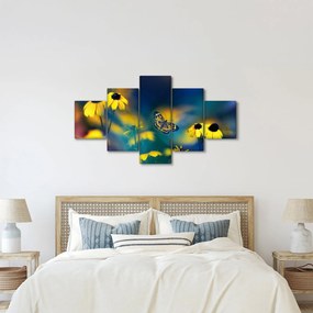 Obraz - Żółty motyl z kwiatami (125x70 cm)