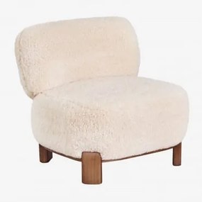 Fotel Z Tapicerowanym Drewnem Eldred Włosy Syntetyczne Kremowo-beżowe - Sklum